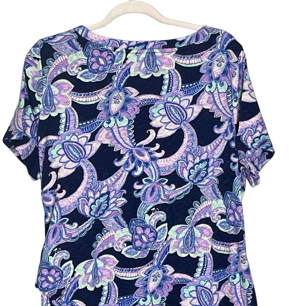 Talbots Plus Midi Dress Size X Nantucket Slub Side Tie Navy Floral 100% Cotton - Picture 6 of 13